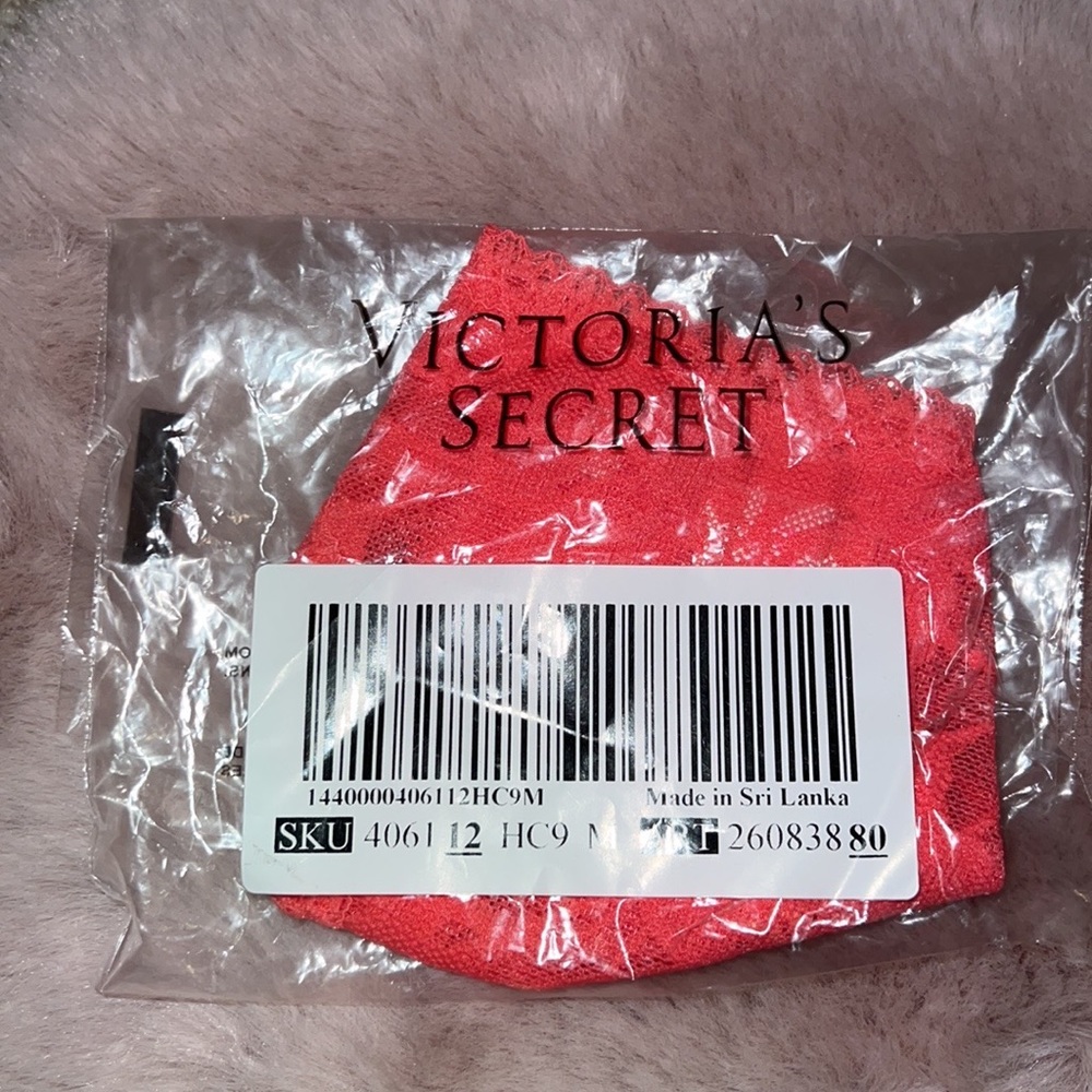 PINK Victoria’s Secret Neon Coral Double Strap Lace Thong